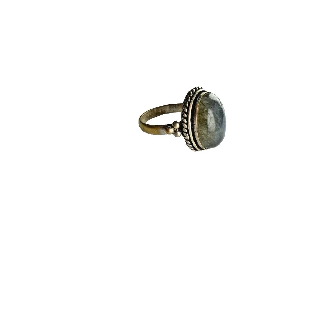 Vintage Labradorite Ring Silver Tone Oval Cabochon Boho Artisan Statement 9.5